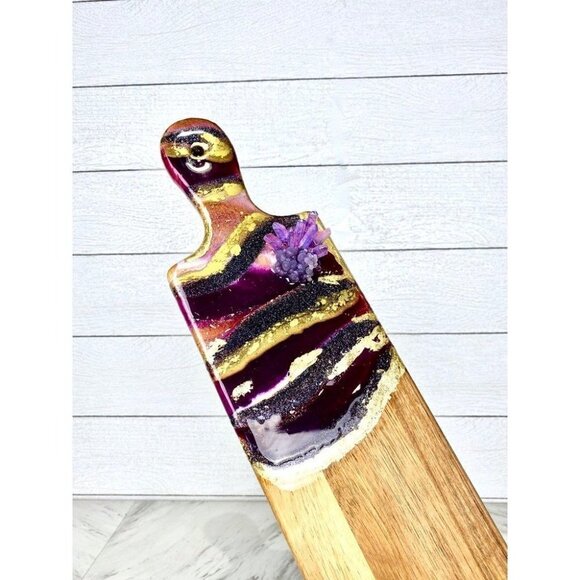 Geode Art Wood Cutting Board Purple Quartz Points - Picture 2 of 10
